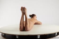 Nude Woman White Laying poses - ALL Slim Laying poses - on stomach medium brown Pinup